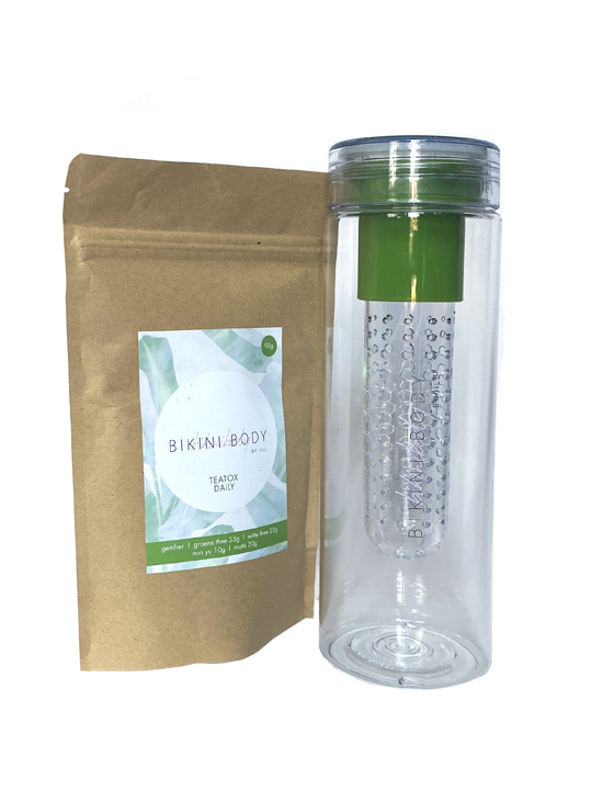 Bikinibody drinking bottle with fruit infuser for Teatox. Green